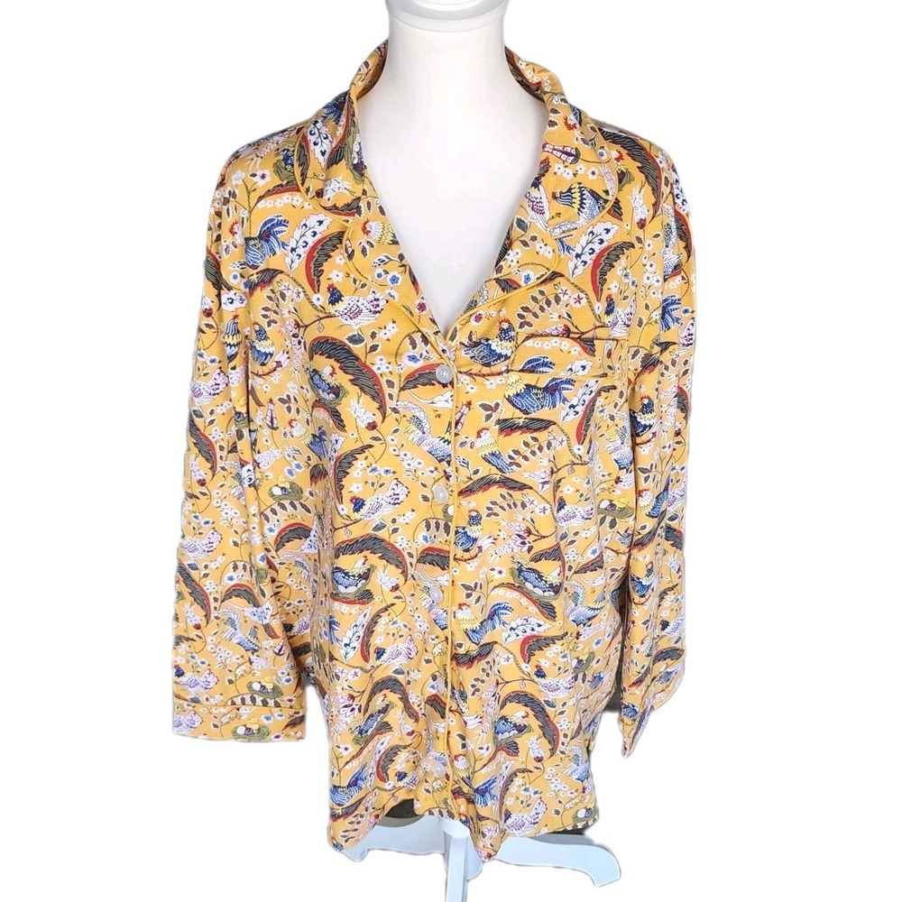 Vera Bradley Pajama Top Only Womens 2X Yellow‎ French Hens Chickens Cozy Cotton